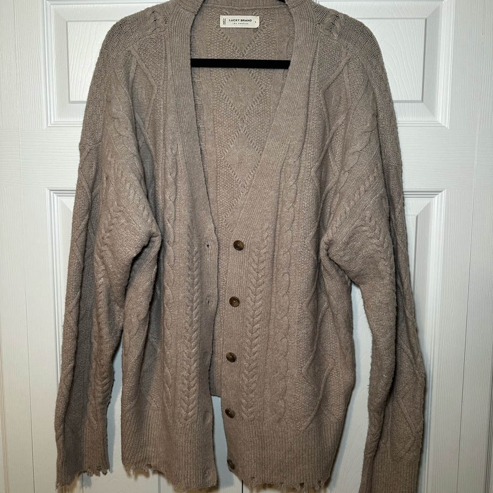 Lucky Brand Taupe Cable Knit Cardigan
